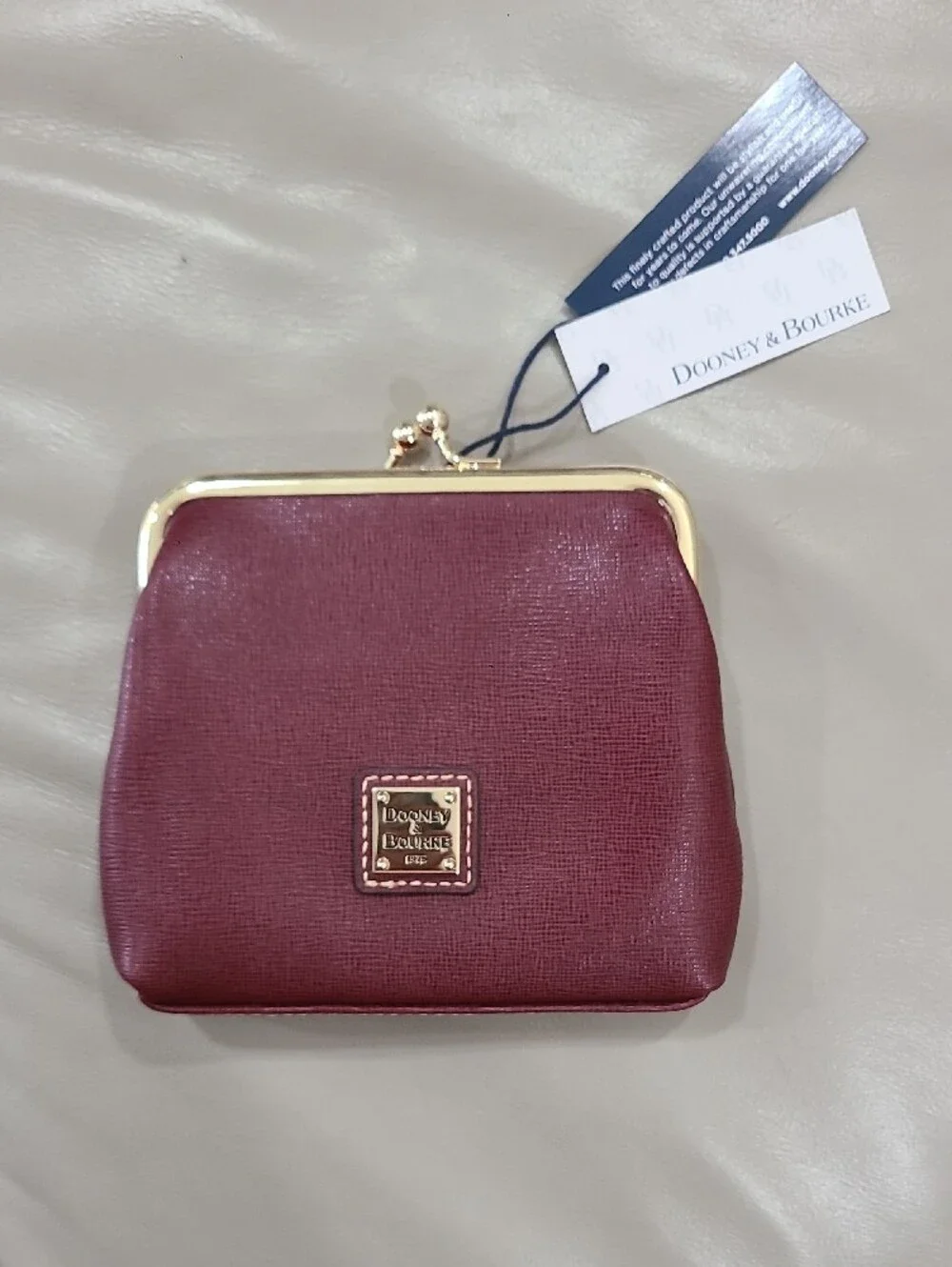 Dooney & Bourke Wine Saffiano Leather Kiss-Lock Coin Purse